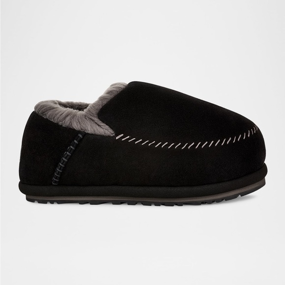 men’s Ugg Anders wool black platform slippers in black suede - Picture 1 of 9